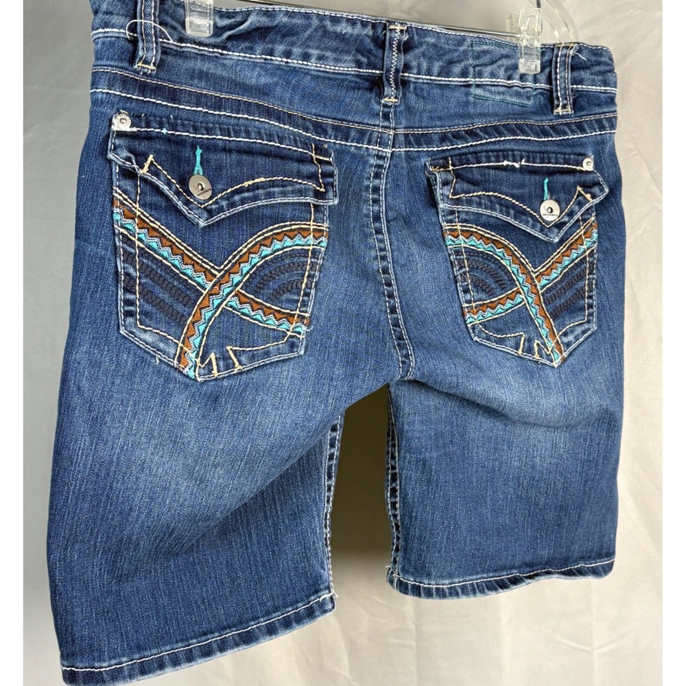 Vtg Union Bay Womens Embroidered Flap Pockets Denim Shorts Blue Sz 11 Stretch